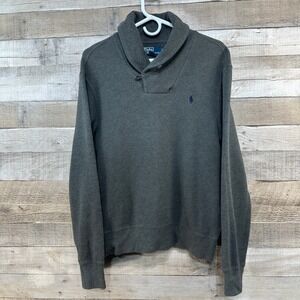 Polo Ralph Lauren Mens Charcoal Gray Shawl Collar Pullover Sweater Size M